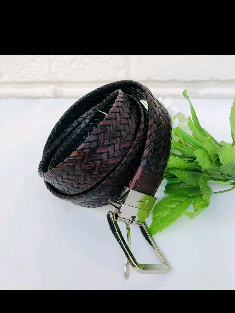 Nike E86 Reversible Braided Woven Leather Golf Belt Black Brown Real Leather CC